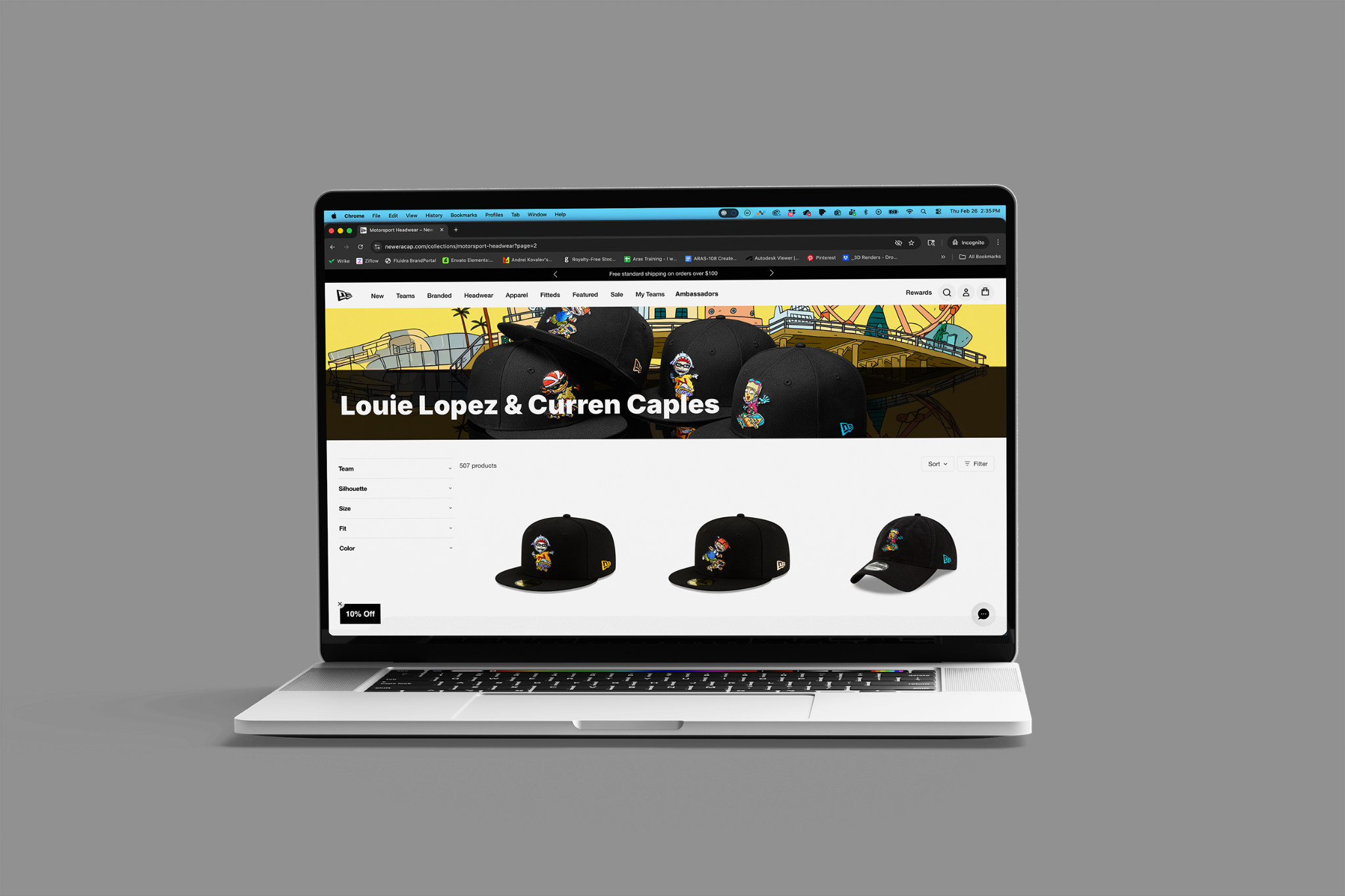 Louie Lopez and Curren Caples New Era ecommerce collection displayed on a laptop