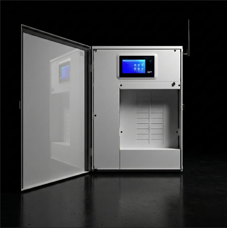 AquaLink EDGE control hub with cabinet door open
