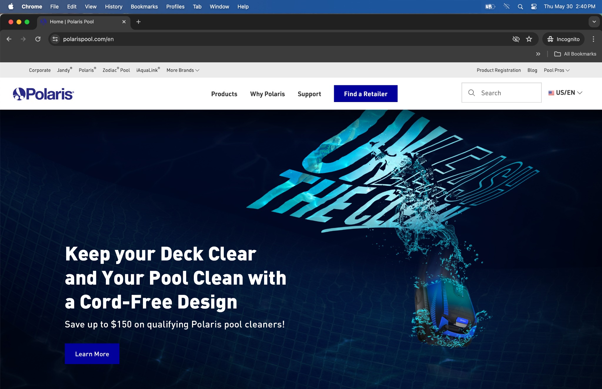 Dark Polaris cordless campaign landing page displayed on a laptop