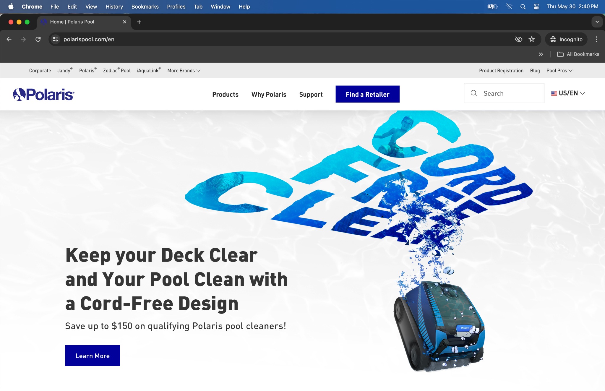 Light Polaris cordless campaign landing page displayed on a laptop
